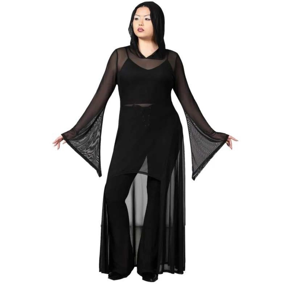 Killstar‎ sheer misery cloak black mesh high low hooded top
